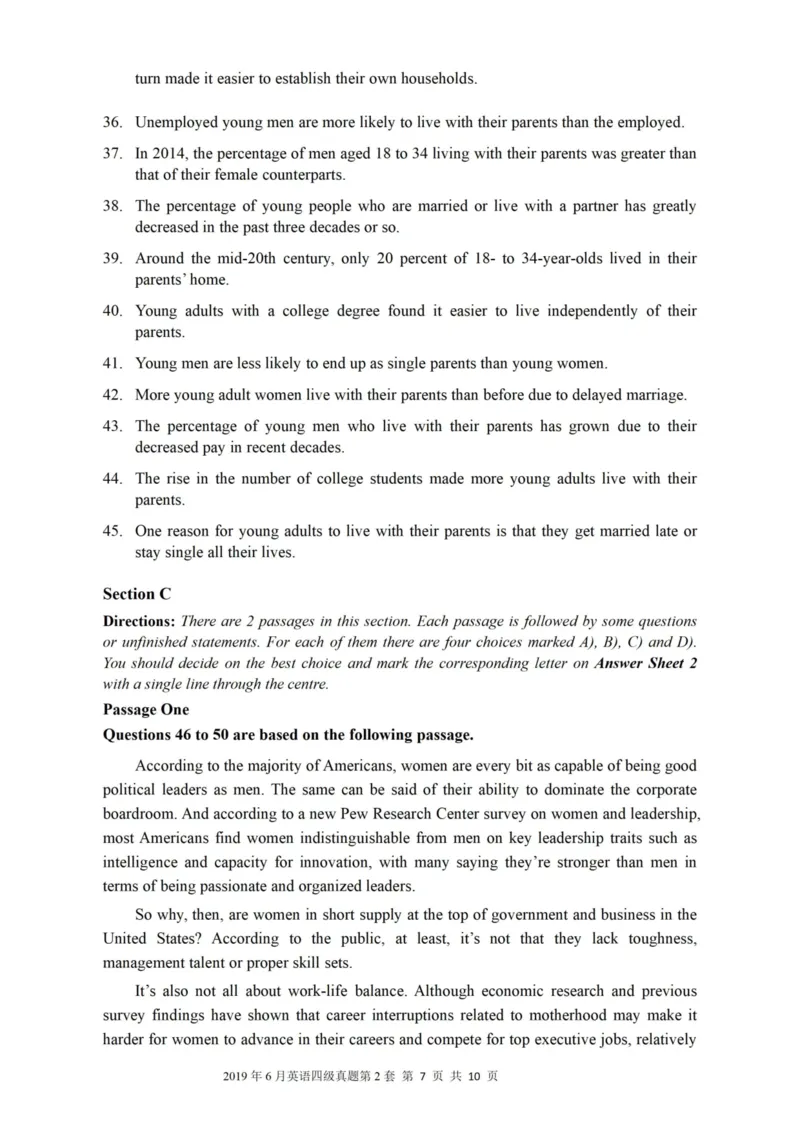 2019.06四级真题第2套可复制可检索_大学英语四级+六级_四级真题_四级真题_2019年06月CET4题+解+音频_01、真题PDF版（推荐使用）❤