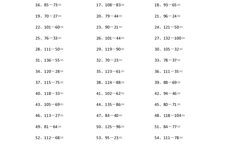 200以内减法第81-100篇_小学数学口算竖式脱式计算应用题一二三四五六年级上下册电_小学数学口算题库电子版（1-6）_小学数学口算二年级_口算题适合2年级_（整数）200以内-减法（100篇）