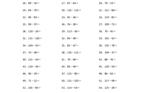 200以内减法第81-100篇_小学数学口算竖式脱式计算应用题一二三四五六年级上下册电_小学数学口算题库电子版（1-6）_小学数学口算二年级_口算题适合2年级_（整数）200以内-减法（100篇）