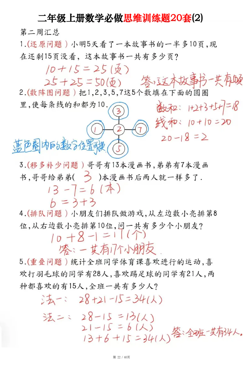 二上数学必做思维训练题20套（含答案40页）_2年级小红书最新热门资料