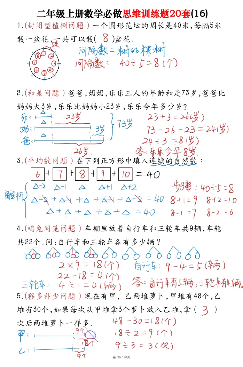 二上数学必做思维训练题20套（含答案40页）_2年级小红书最新热门资料
