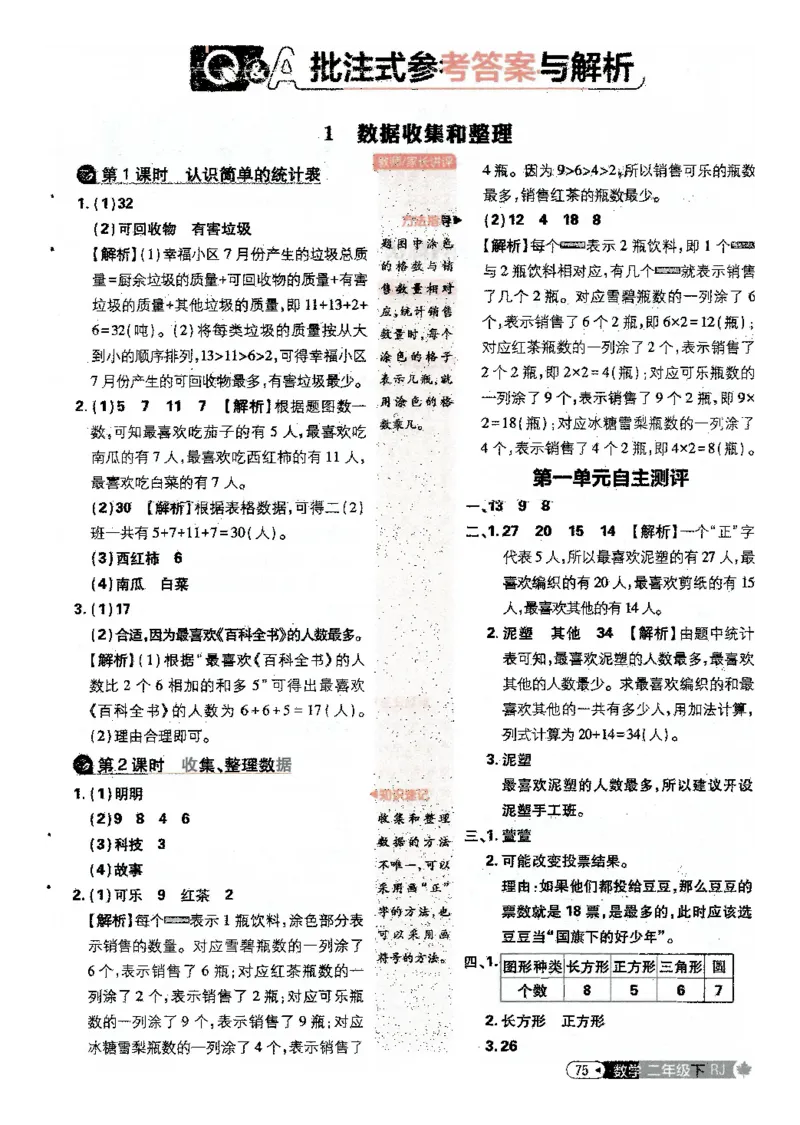 25小学必刷题数学二年级下RJ答案A4_二年级上下册资料_53黄冈多个品牌系列资料_数学