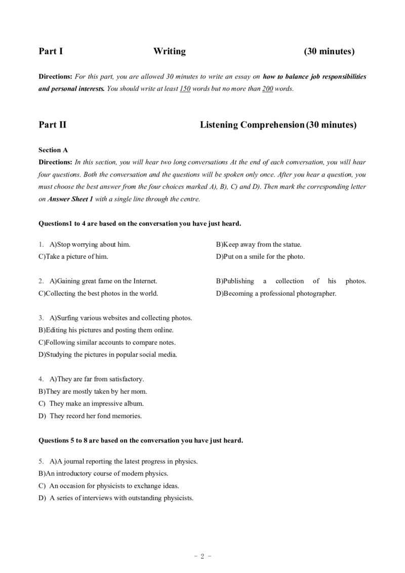 2018年12月六级真题（第2套）_大学英语四级+六级_六级真题_六级真题_1990年-2018年真题资料合集_2018年12月CET6题+解+音频_02、真题Word版
