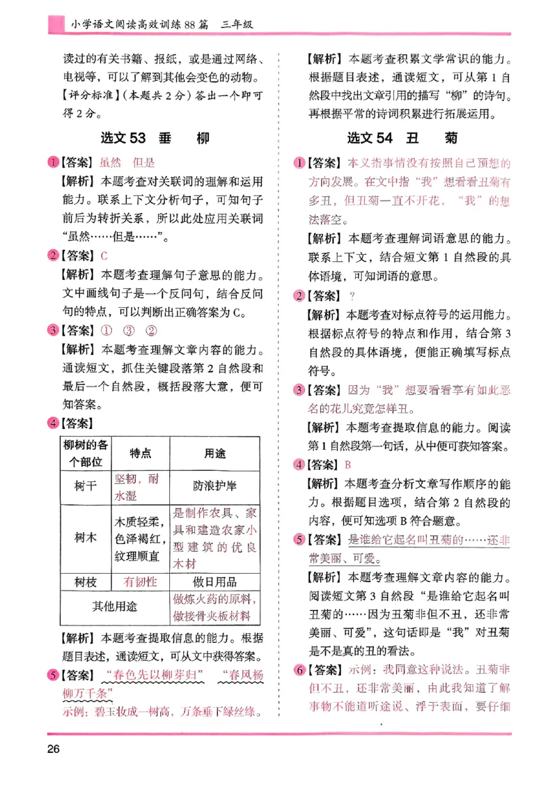 三年级参考答案-副本_26版高效阅读88篇三年级