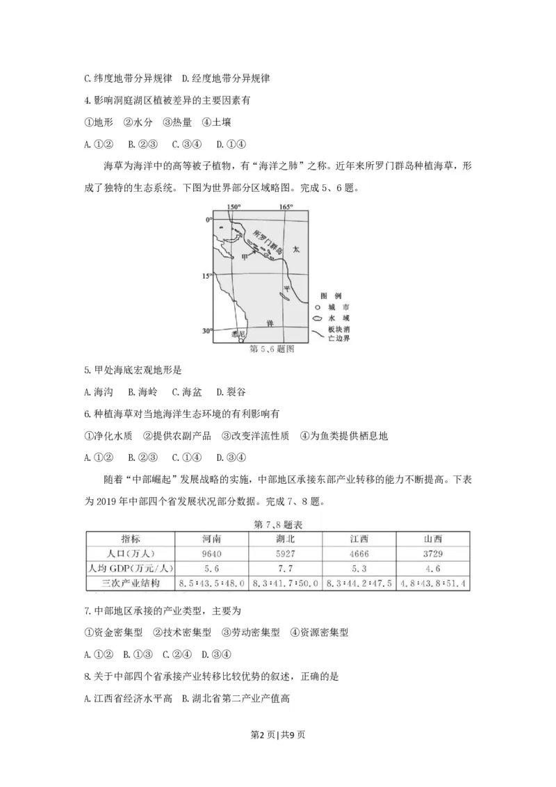2021年高考地理试卷（浙江）（1月）（空白卷）_地理历年高考真题_新&middot;PDF版2008-2025&middot;高考地理真题_地理（按年份分类）2008-2025_2021&middot;地理高考真题