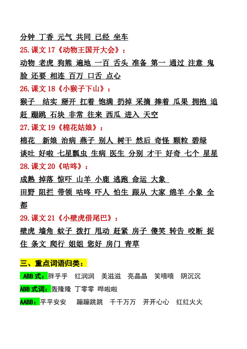 3.19-一年级语文下册知识点归纳期中期末总复习知识_一年级上下册资料_小学一年级学习资料-25年更新版_1-02、小学一年级语文下册_3-6-2-1、复习、知识点、归纳汇总_部编（人教）版