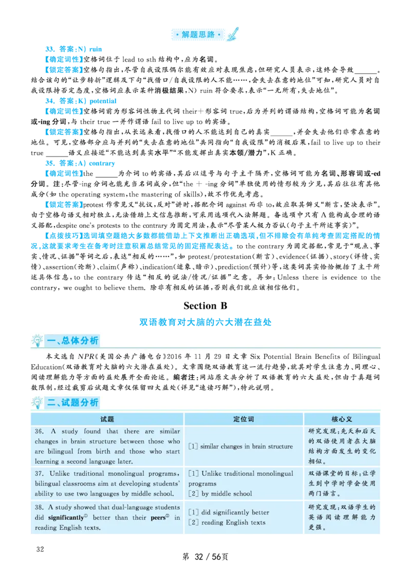 2020.09英语六级考试第1套解析_大学英语四级+六级_六级真题_六级真题_2020年09月CET6题+解+音频_03、答案解析
