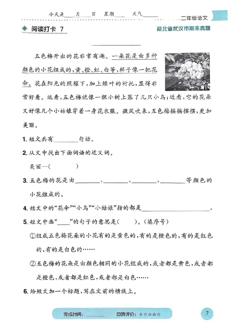 25春黄冈小状元阅读打卡人教语文2上_二年级上下册资料_53黄冈多个品牌系列资料_语文