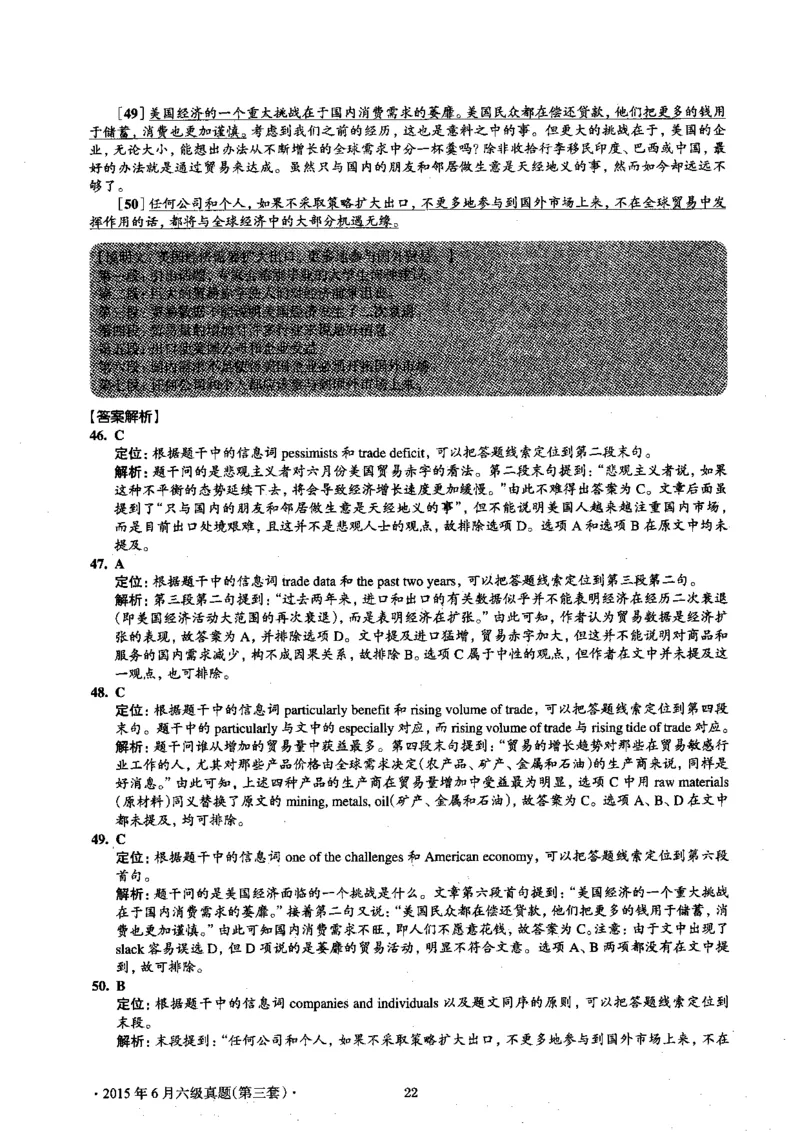 2015.06英语六级考试第3套解析_大学英语四级+六级_六级真题_六级真题_1990年-2018年真题资料合集_2015年06月CET6题+解+音频_03、答案解析