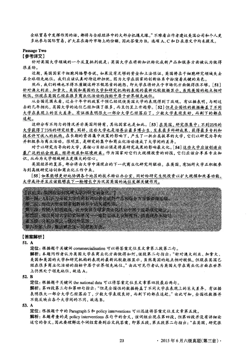 2015.06英语六级考试第3套解析_大学英语四级+六级_六级真题_六级真题_1990年-2018年真题资料合集_2015年06月CET6题+解+音频_03、答案解析