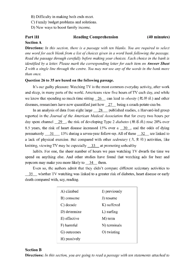 2015年06月四级真题第2套可复制可搜索_大学英语四级+六级_四级真题_四级真题_1990年-2018年真题资料合集_2015年06月CET4题+解+音频_01、真题PDF版（推荐使用）❤