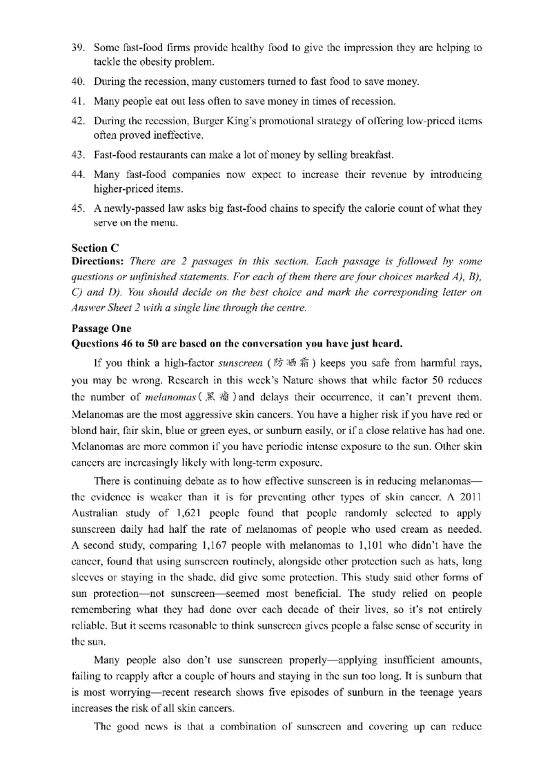 2015年06月四级真题第2套可复制可搜索_大学英语四级+六级_四级真题_四级真题_1990年-2018年真题资料合集_2015年06月CET4题+解+音频_01、真题PDF版（推荐使用）❤