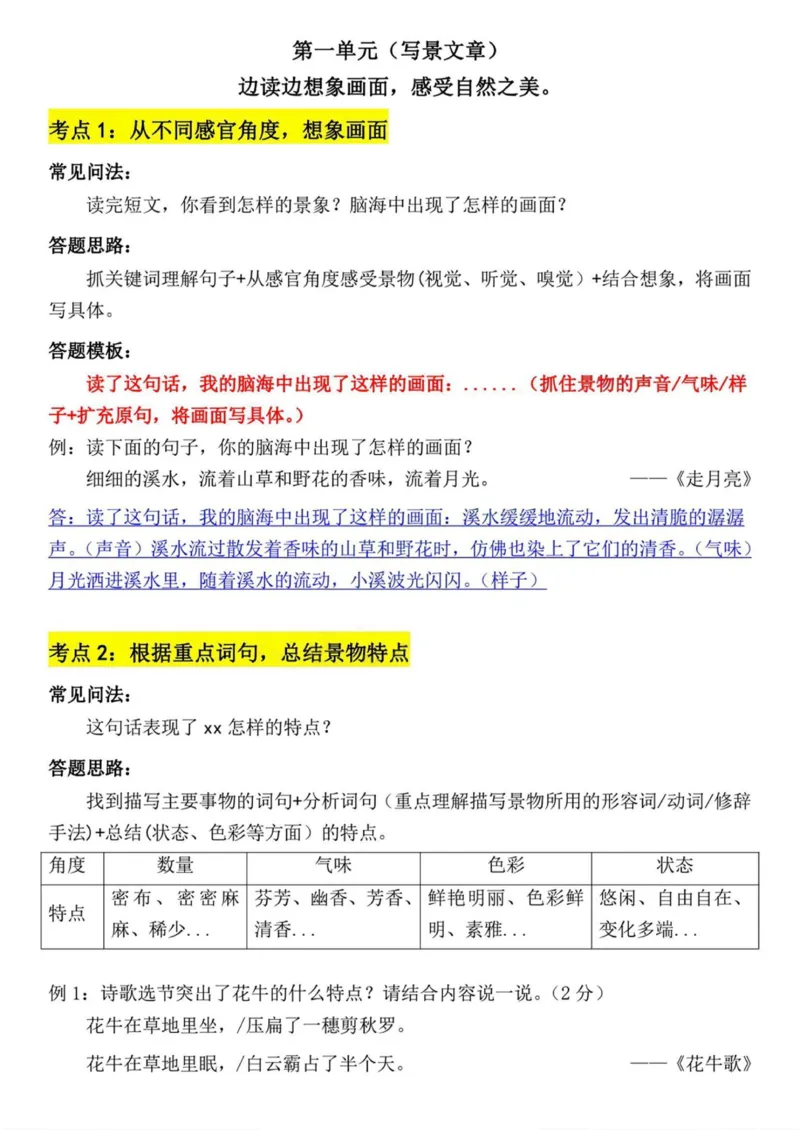 四上阅读理解考点与答题模板（含答案）_小学全网线上同款资料_41号文件夹4-6年级