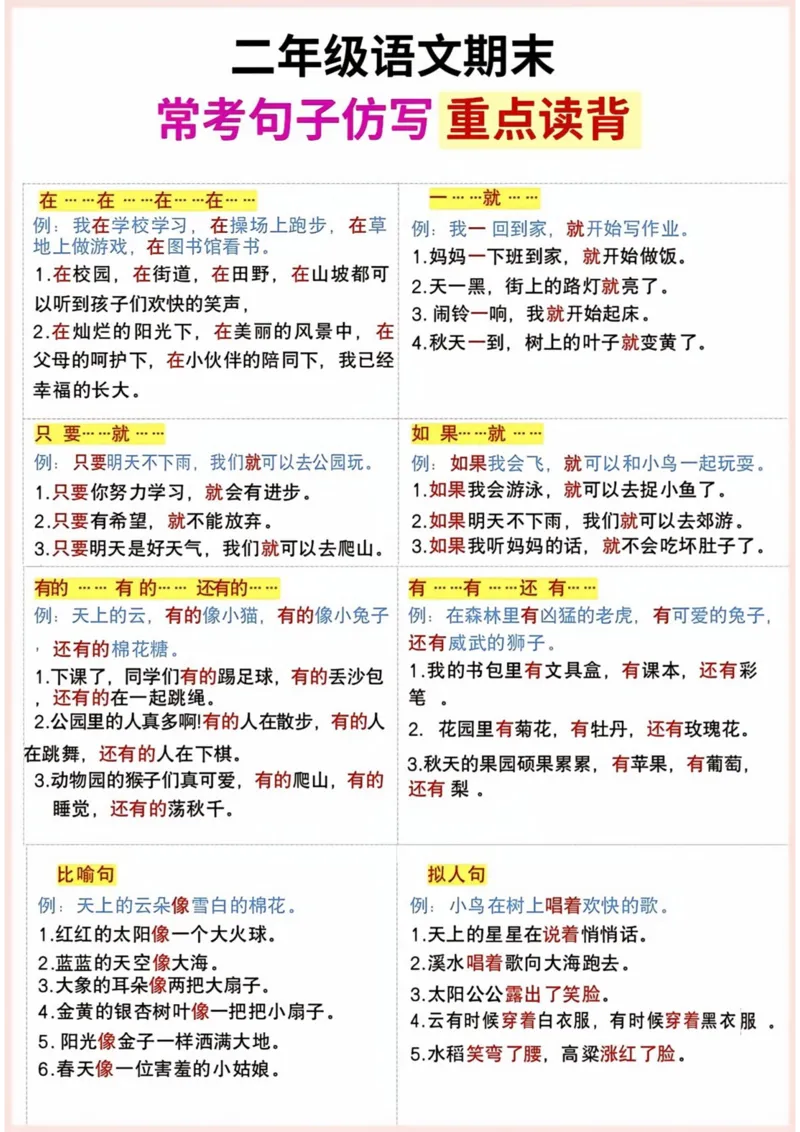 二年级语文期末句子仿写_二年级上册语文仿写句子+句子专项