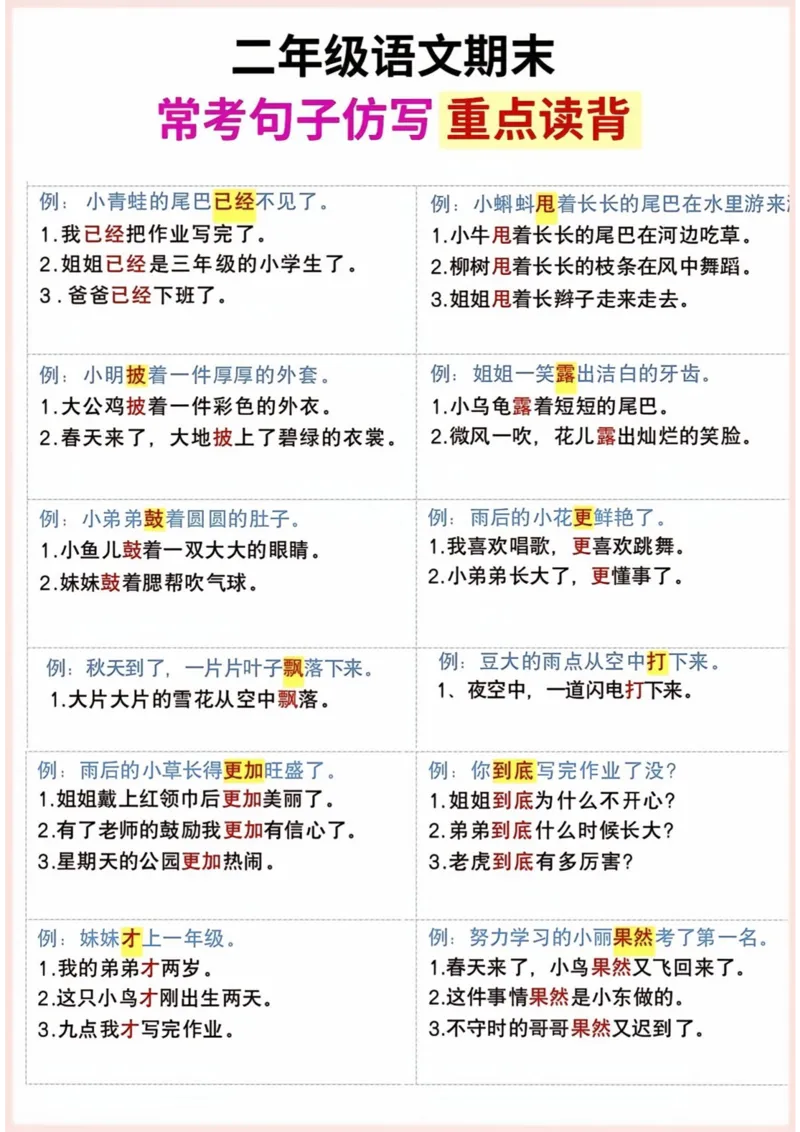 二年级语文期末句子仿写_二年级上册语文仿写句子+句子专项