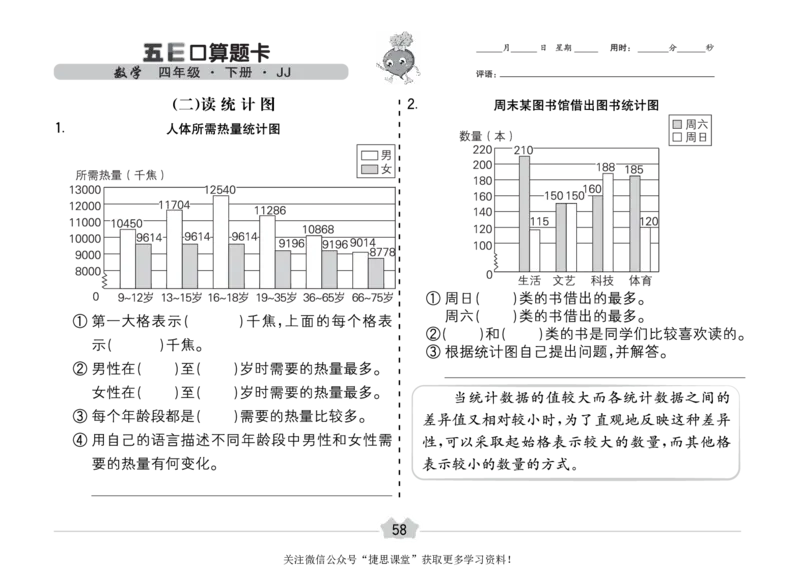 五E口算题卡四年级下册数学冀教版_1~6年级全册五E口算题卡(1)_4年级五E口算题卡