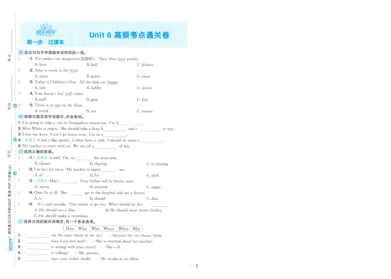 试卷英语RP6上-A4_25秋《阳光同学期末复习》_英语人教3456_25秋阳光同学期末复习15天冲刺100分人教英语6上