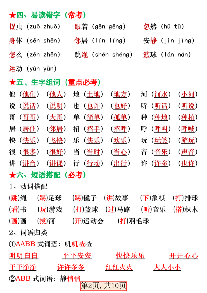 3.29一年级语文下册第三单元考点总结_一年级上下册资料_小学一年级学习资料-25年更新版_1-02、小学一年级语文下册_3-6-2-1、复习、知识点、归纳汇总_部编（人教）版