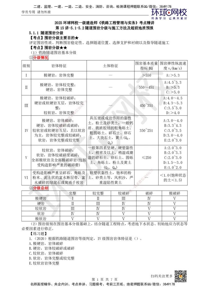 15.第15讲-51-52隧道围岩分级与施工方法及超前地质预报_2026年一级建造师_2026年一建铁路_2025年一建铁路SVIP_02-基础精讲✿高端面授✿深度强化_06-铁路《教材精讲班》孙文波HQ