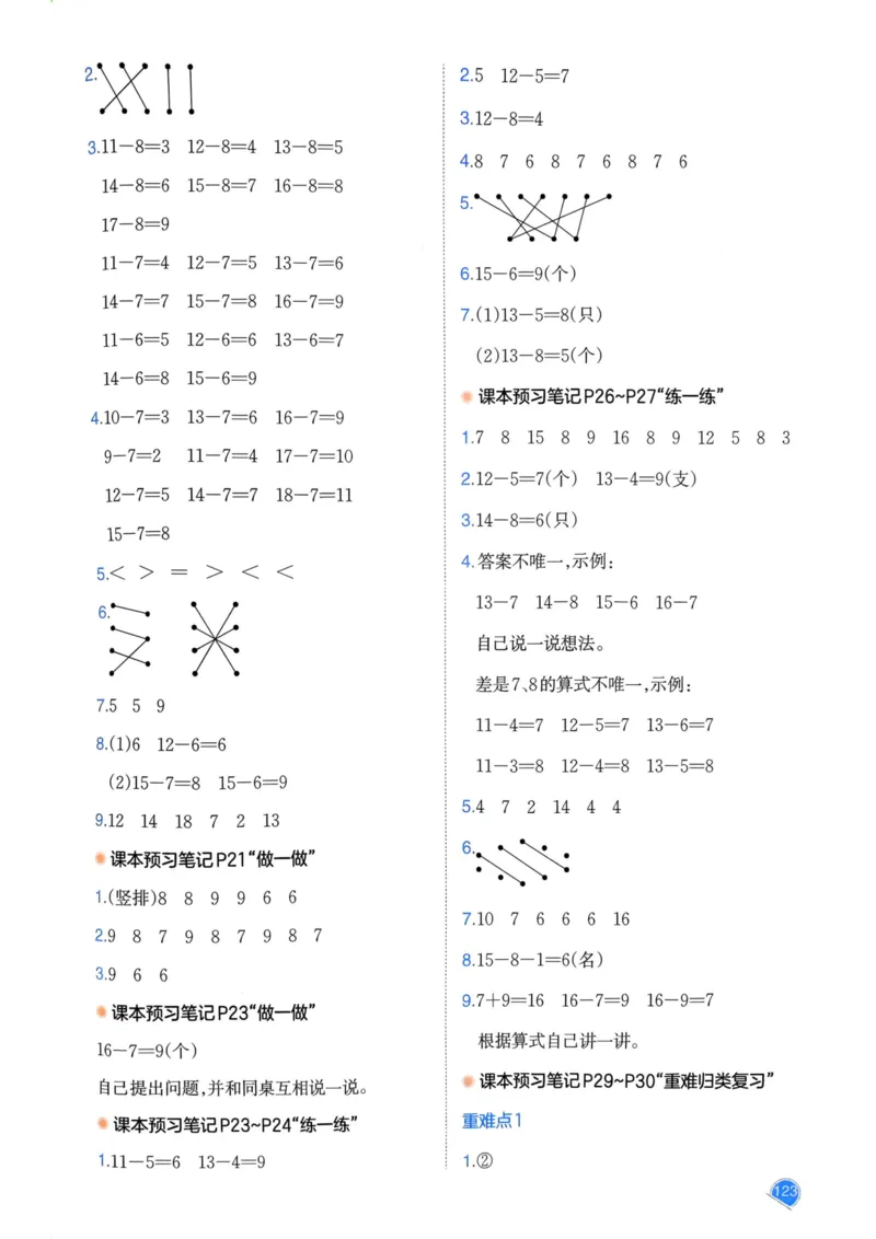 25春一本预习笔记1下数学_一年级上下册资料_53黄冈多个品牌系列资料_数学