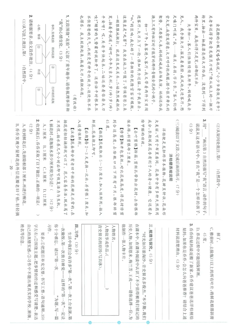 试卷语文4上-A4_25秋《阳光同学期末复习》_25秋《阳光同学期末复习》语文1-6_25秋阳光同学期末复习15天冲刺100分人教语文4上