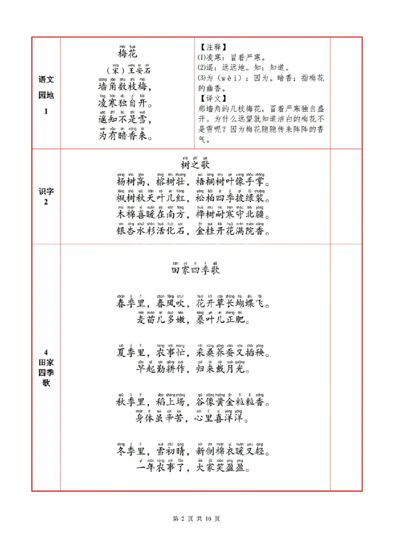 2语上必背内容+默写表_人教版小学语文上下册必背课文古诗词日积月累汇总背诵默写(1)