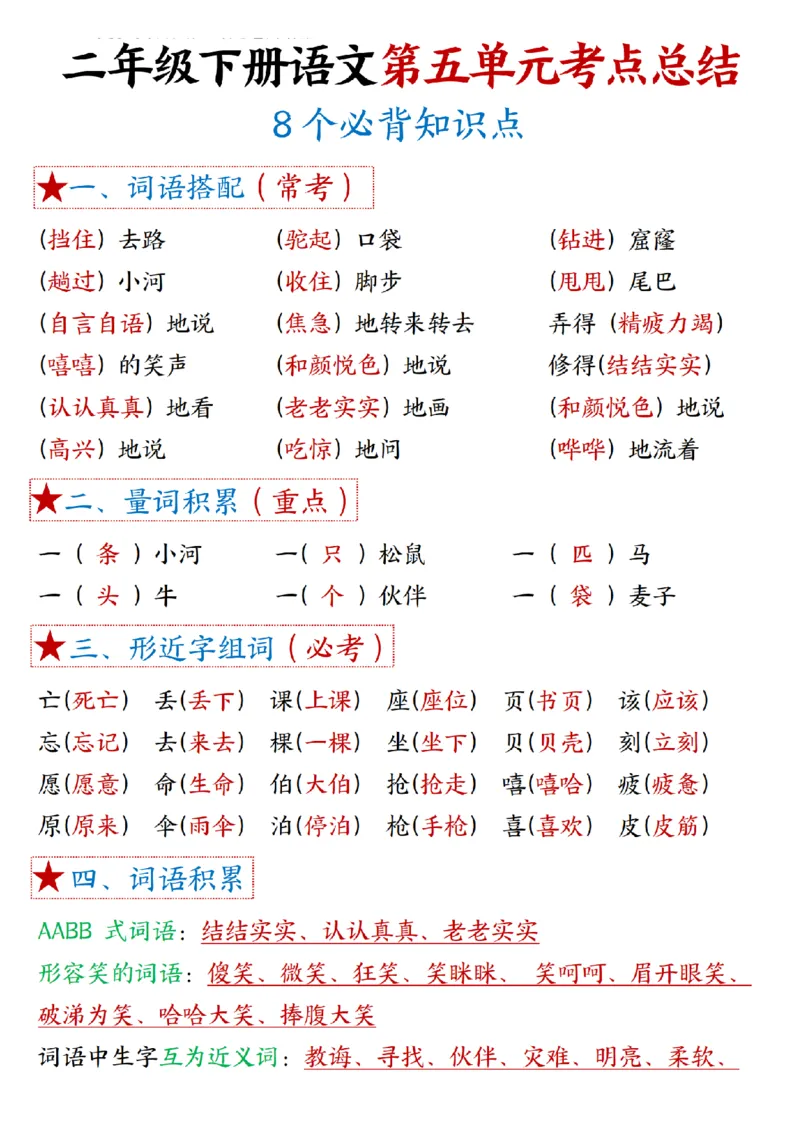 2100二下丨语文1-8单元考点21页(1)_二年级上下册资料_二年级下册小红书同款资料_二下语文_二下语文