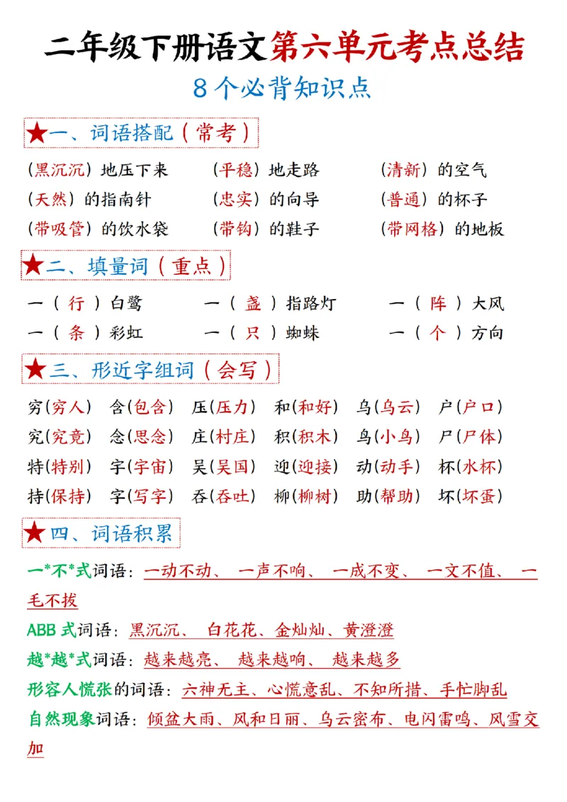 2100二下丨语文1-8单元考点21页(1)_二年级上下册资料_二年级下册小红书同款资料_二下语文_二下语文