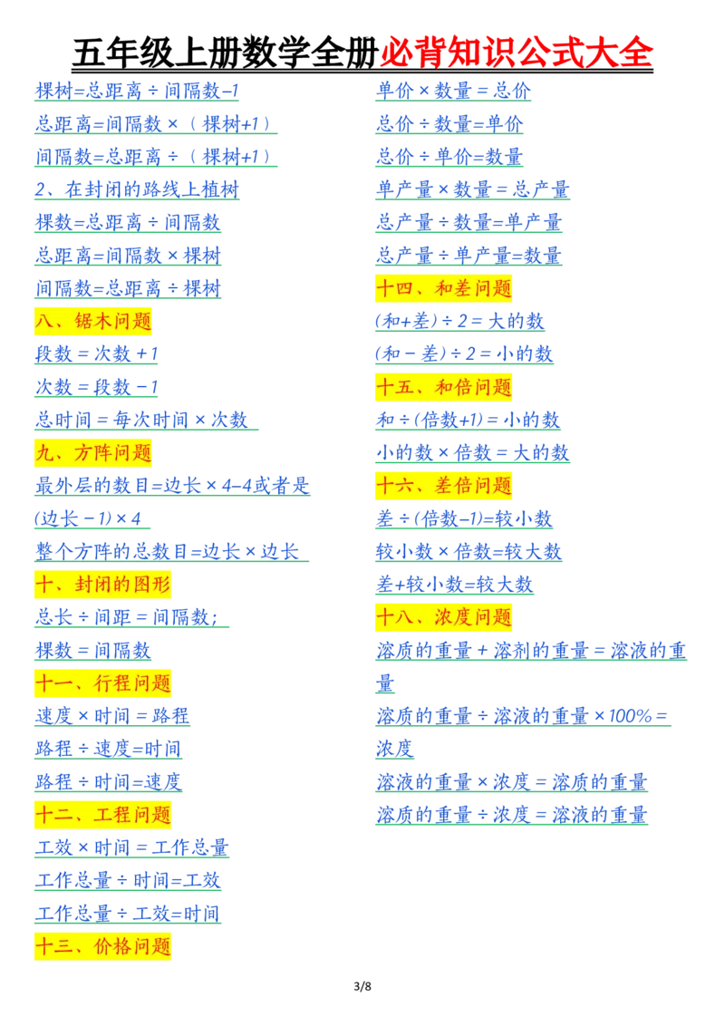 五上数学全册必背知识公式大全_5年级小红书最新热门资料