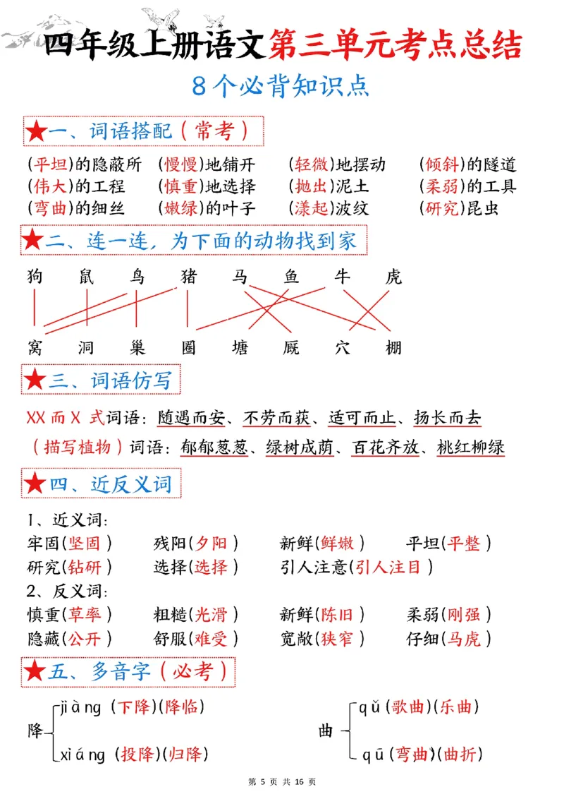 四年级语文上册1-8单元考点总结（8个必背知识点）_小学全网线上同款资料_35号文件4-6上