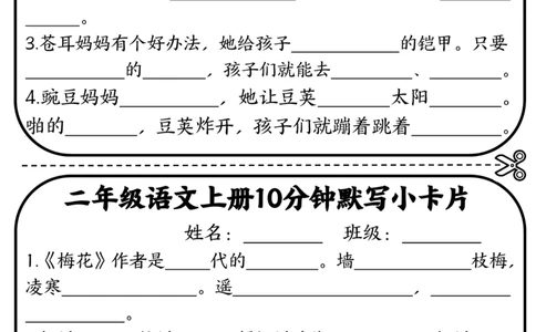 4-二年级语文上册10分钟默写小卡片(1)_二年级上下册资料_二年级上册小红书同款资料_二年级