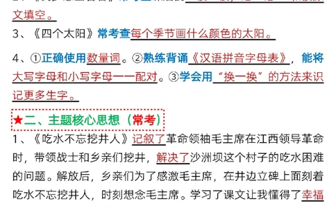 3.15一年级语文下册第二单元考点总结_P_一年级上下册资料_小学一年级学习资料-25年更新版_1-02、小学一年级语文下册_3-6-2-1、复习、知识点、归纳汇总_部编（人教）版