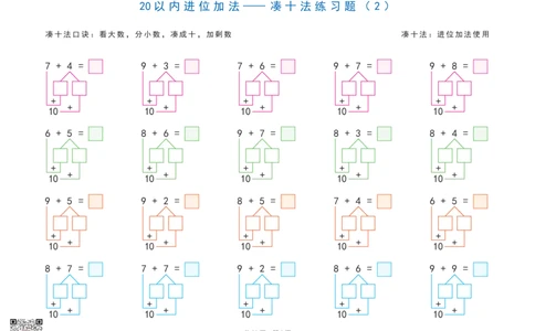 20以内加减法之凑十法、破十法、平十法图解练习题_一年级上下册资料_一年级上册小红书同款资料_一年级上册资料_一年级数学