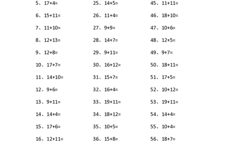 30以内加法第1~20篇_小学数学口算竖式脱式计算应用题一二三四五六年级上下册电_小学数学口算题库电子版（1-6）_小学数学口算一年级_口算题适合1年级(含答案）