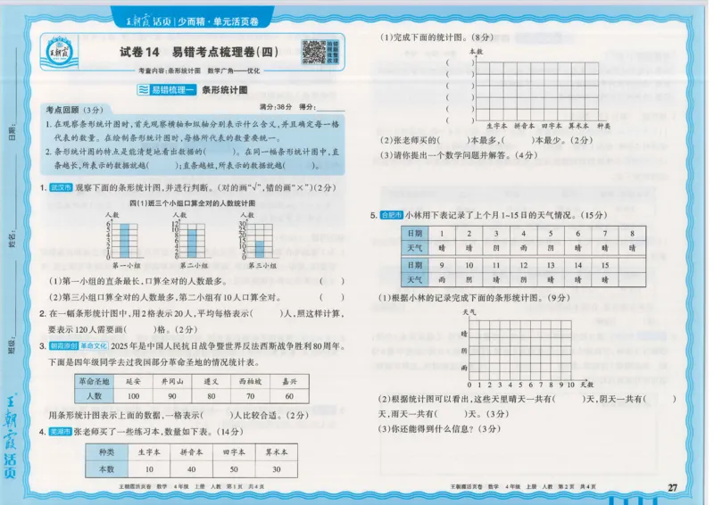 25秋数学人教版4上_2025秋《王朝霞活页卷》数学人教1-6