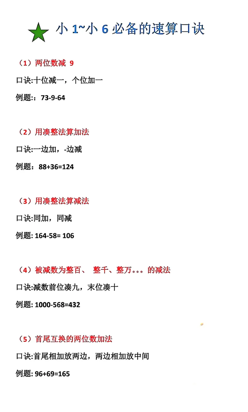 最新速算口诀_小学全网线上同款资料_36号文件速算_速算