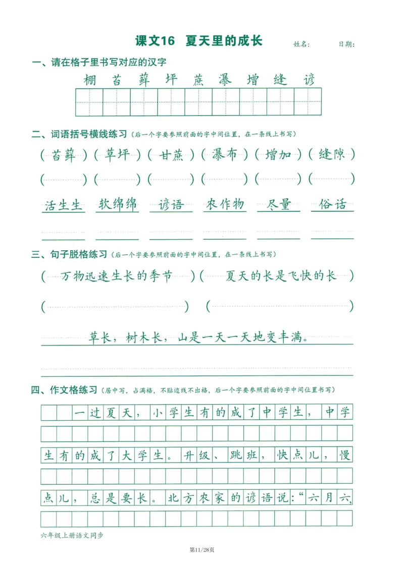 2025最新版-跟练六上语文_25秋语文1-6年级上册热门资料