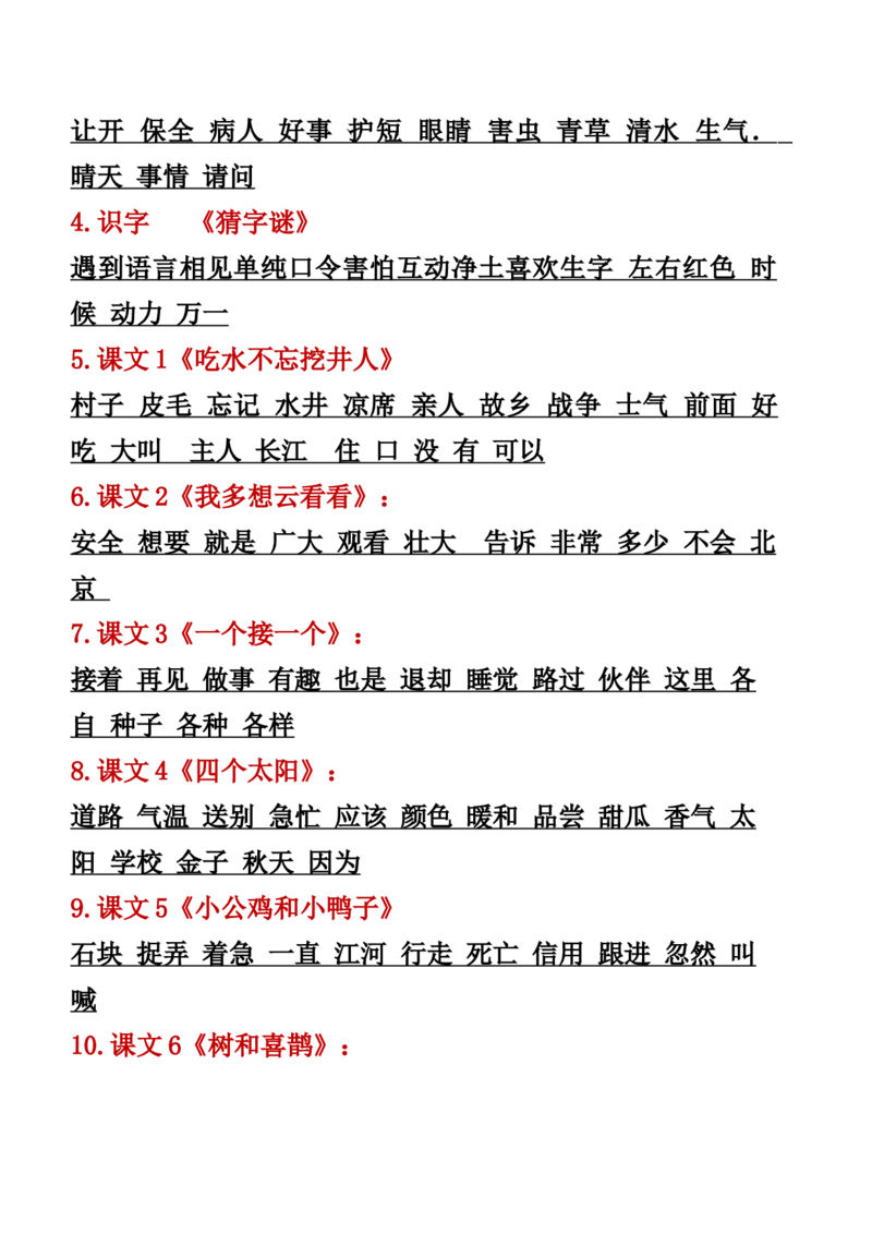 3.13一年级语文下册知识点归纳期中期末总复习知识_一年级上下册资料_小学一年级学习资料-25年更新版_1-02、小学一年级语文下册_3-6-2-1、复习、知识点、归纳汇总_部编（人教）版