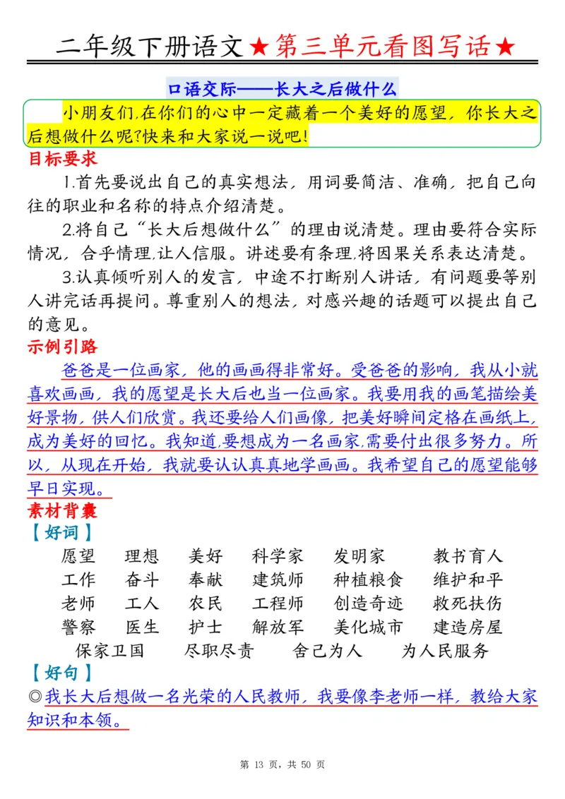 2051二下语文1-8单元看图写话指导与范文（范文+练习100页）_二年级上下册资料_二年级下册小红书同款资料_二下语文_二下语文