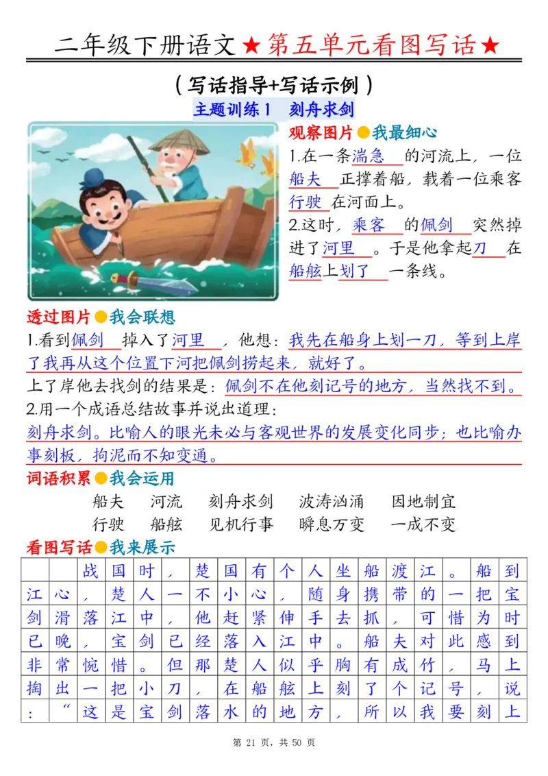 2051二下语文1-8单元看图写话指导与范文（范文+练习100页）_二年级上下册资料_二年级下册小红书同款资料_二下语文_二下语文