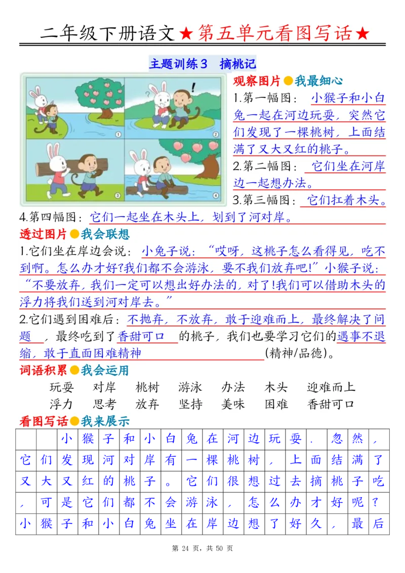 2051二下语文1-8单元看图写话指导与范文（范文+练习100页）_二年级上下册资料_二年级下册小红书同款资料_二下语文_二下语文