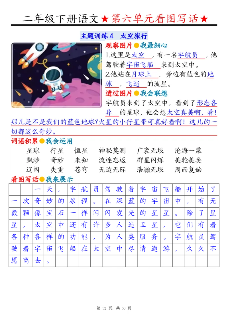 2051二下语文1-8单元看图写话指导与范文（范文+练习100页）_二年级上下册资料_二年级下册小红书同款资料_二下语文_二下语文