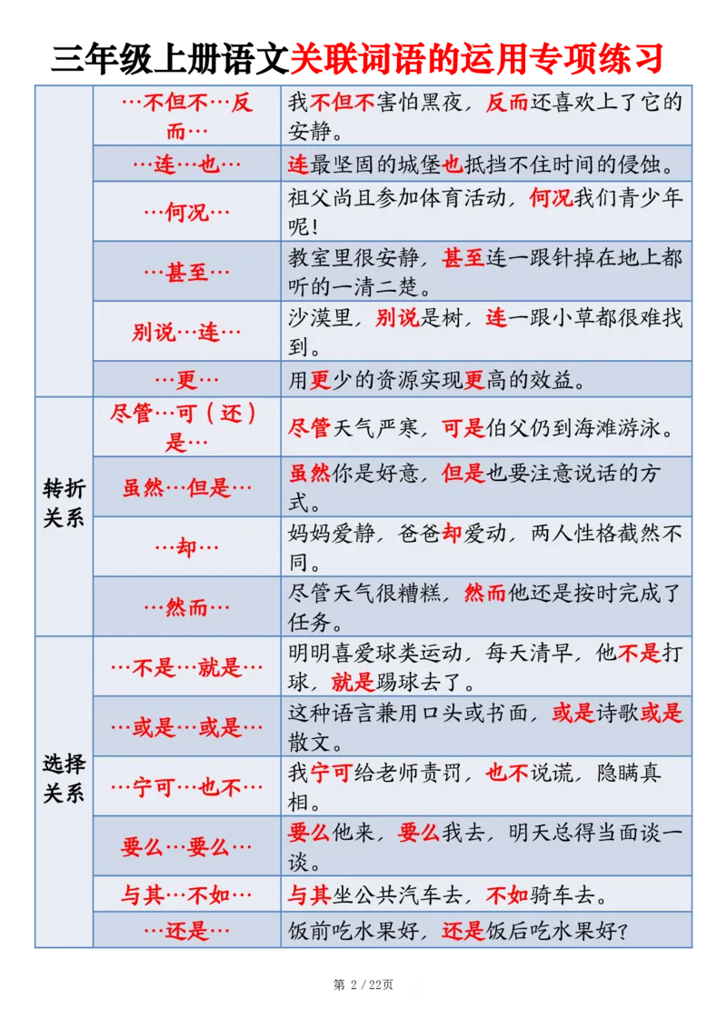 2313三上语文关联词语的运用专项练习（练习+答案）22页_一到六小学晨读晚默晨诵晚读_三年级上册各类资料(小纸条知识点默写单)