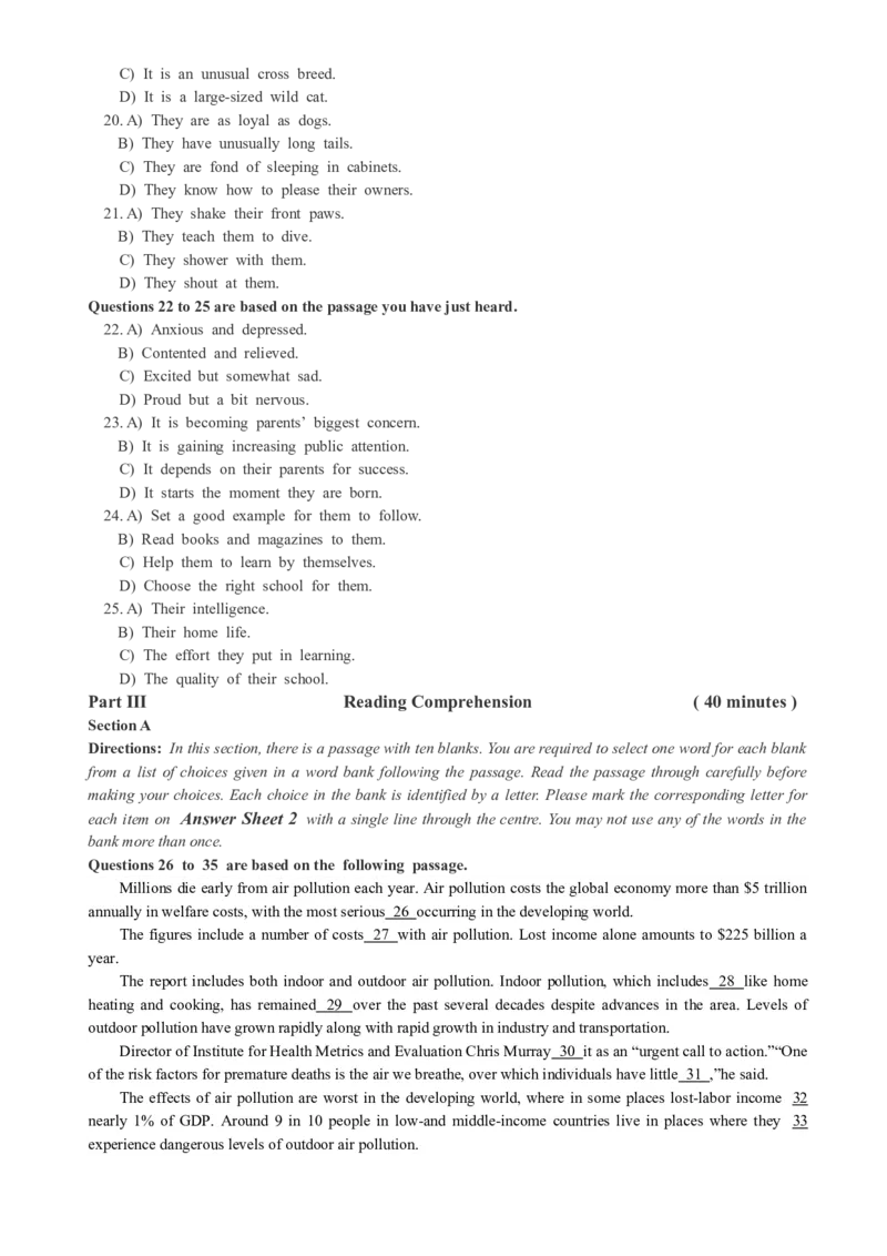 2018年12月四级真题第1套_大学英语四级+六级_四级真题_四级真题_1990年-2018年真题资料合集_2018年12月CET4题+解+音频_02、真题word版
