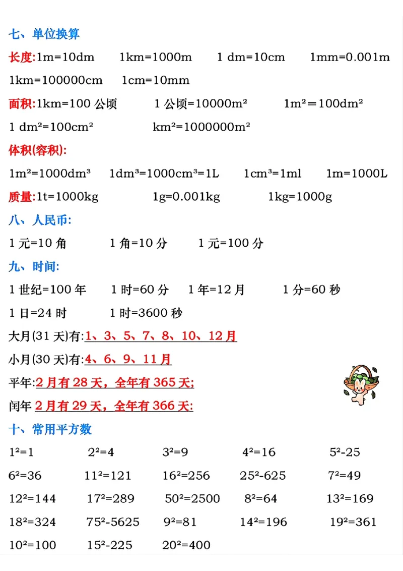 六年级数学上册预习必背公式梳理汇总_六上数学25秋