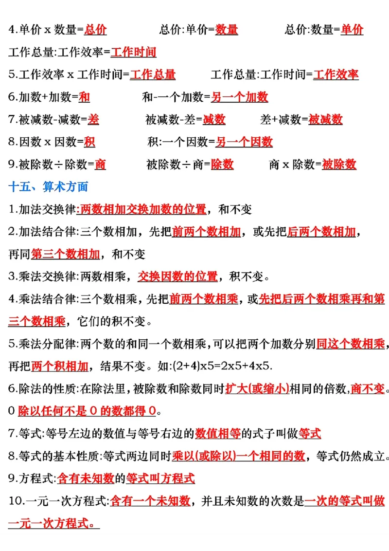 六年级数学上册预习必背公式梳理汇总_六上数学25秋