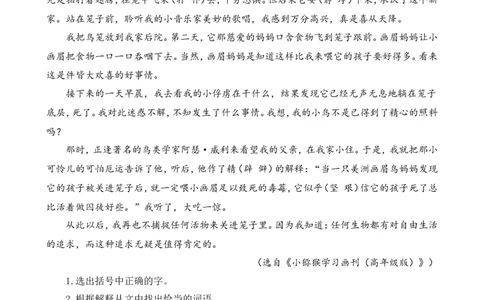 四（上）语文阅读专项练习：16麻雀_上册_四（上）语文阅读理解专项