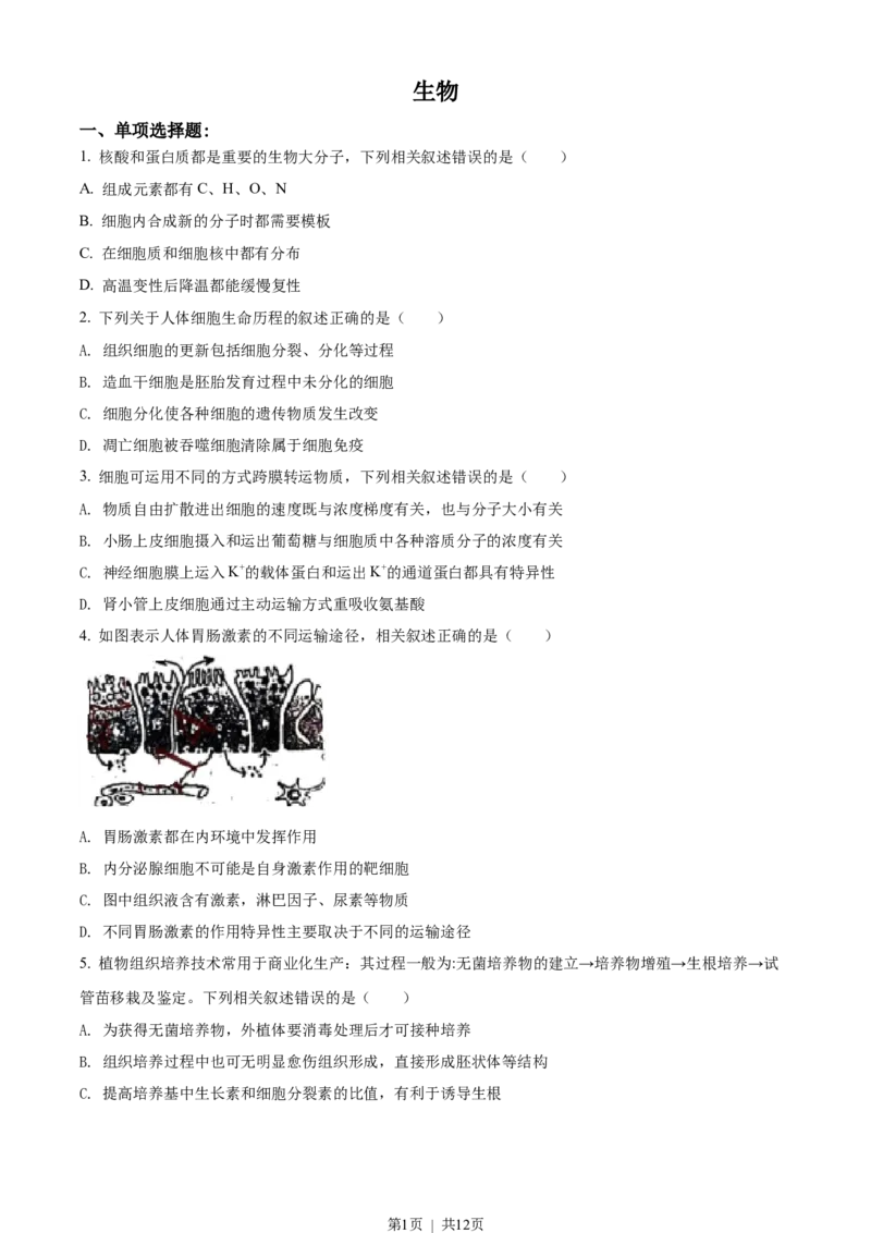 2021年高考生物试卷（江苏）（空白卷）_生物历年高考真题_新&middot;Word版2008-2025&middot;高考生物真题_生物（按省份分类）2008-2025_2008-2025&middot;（江苏）生物高考真题