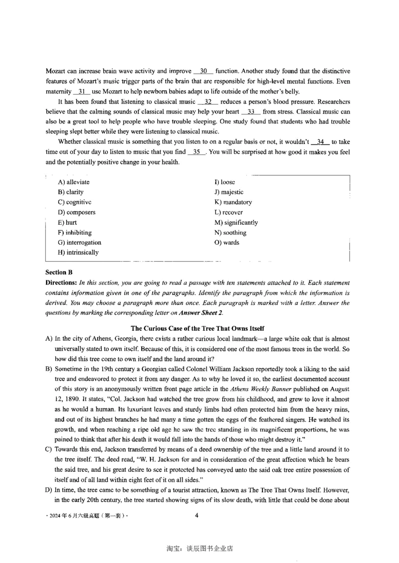 2024年6月六级第一套原题_大学英语四级+六级_六级真题_六级真题_2024年06月CET6题+解+音频_2024年6月六级真题-原题_扫描版（打印推荐）