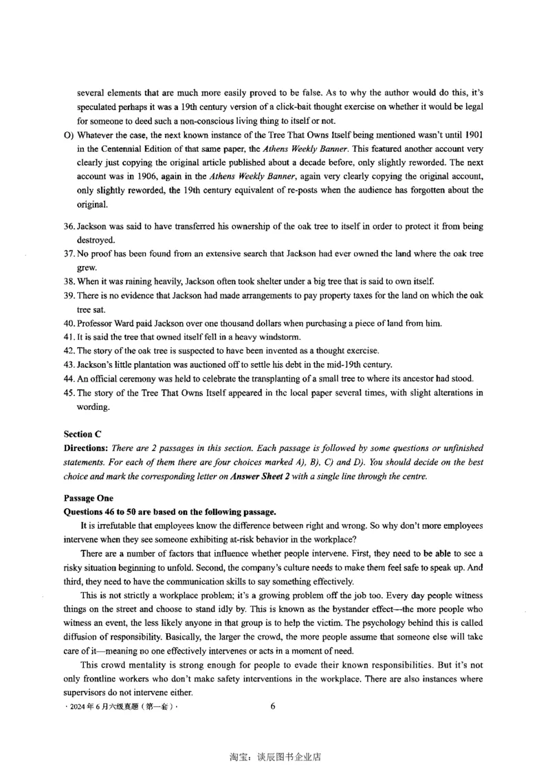 2024年6月六级第一套原题_大学英语四级+六级_六级真题_六级真题_2024年06月CET6题+解+音频_2024年6月六级真题-原题_扫描版（打印推荐）